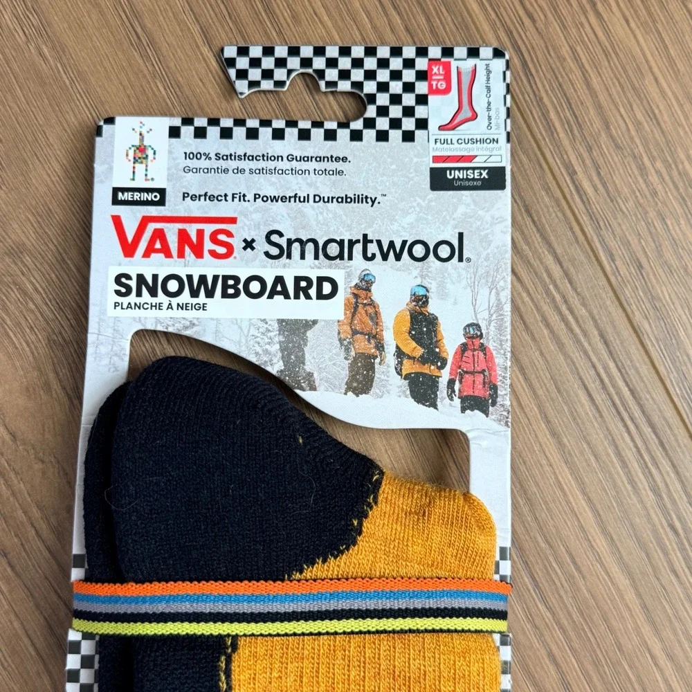 Vans x Smartwool Snowboard Socks Golden Yellow Checkerboard Merino Wool XL